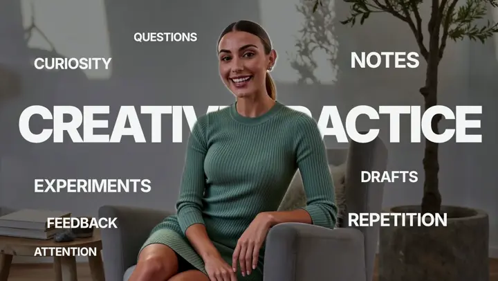 Prévia em vídeo de CreatorMotion · Nuvem de temas atrás do apresentador